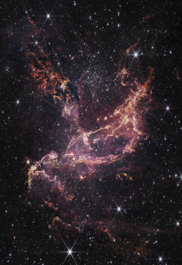 ▲지난 1월 제임스웹이 촬영한 ‘NGC 346’ 성단이다. 뜨거운 온도의 수소 가스와 차가운 온도의 수소 가스가 서로 뒤엉켜 있다. 